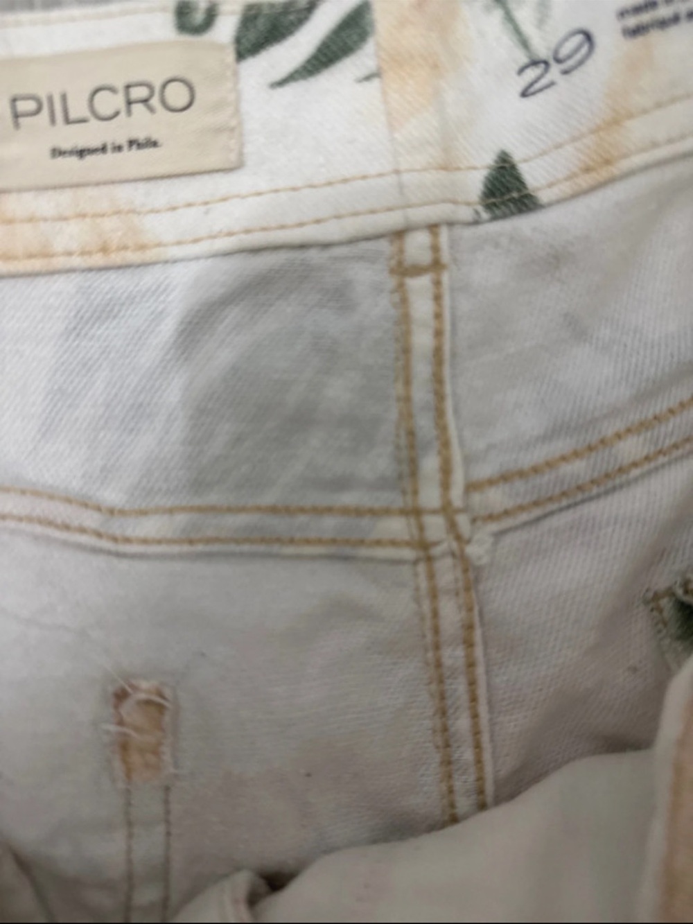 Pilcro Olive with Cream Botanical Wide-Leg Pants, size 29 - Picture 6 of 7
